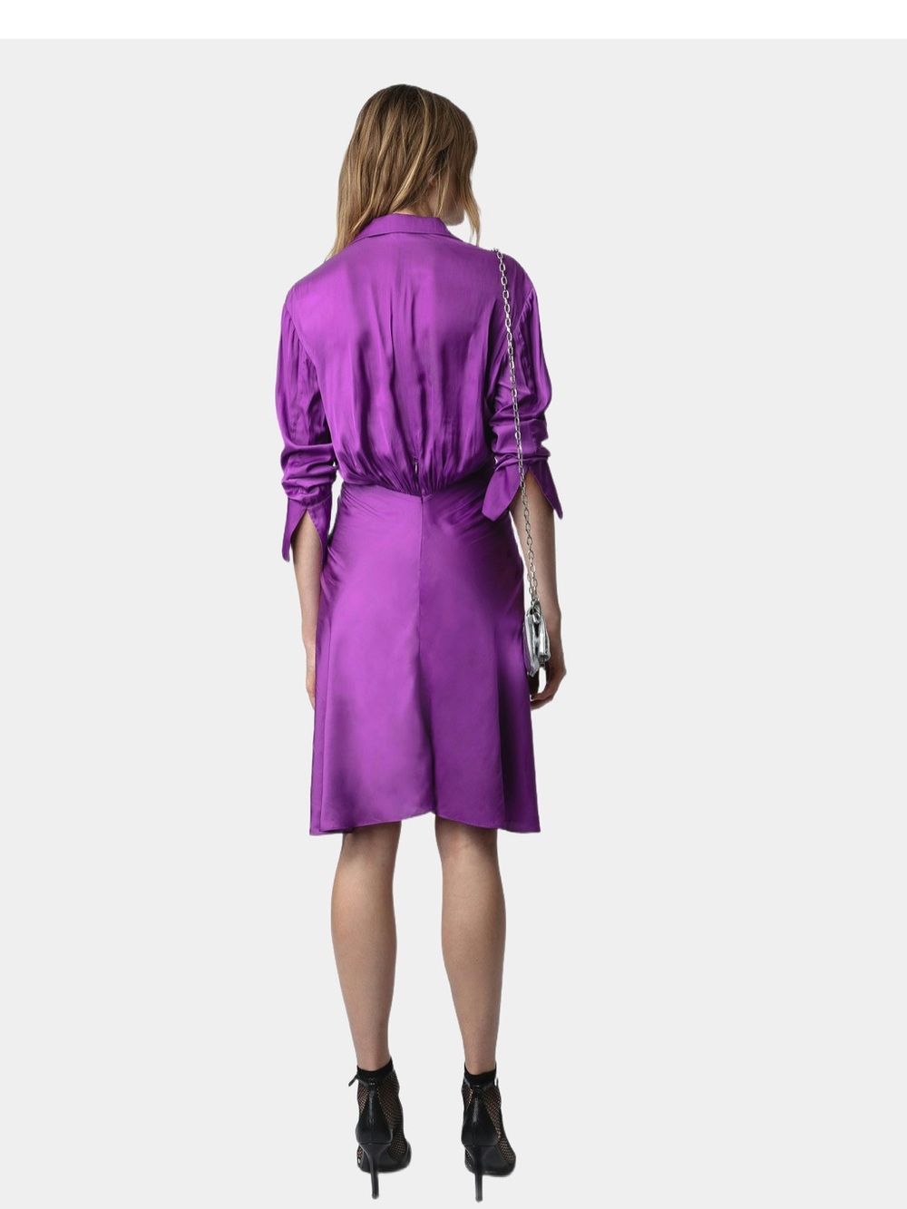 NWOT 💜 Zadig&Voltaire Purple Twist-Front V-Neck satin midi dress size S - Picture 2 of 15